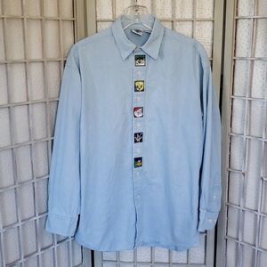 Acme clothing vintage looney toons blue button down embroidery shirt  size M